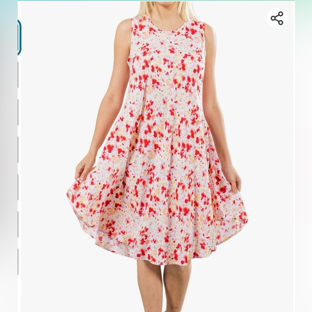 NWT  Style Asfoor Floral Casual Midi Dress Pink/Ivory Flowy  Bottom